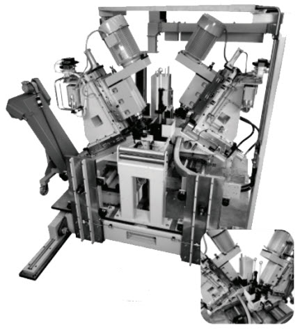 Coil material is processed continuously by dual multiaxis modules as it moves through the machine. A belt-driven spindle powers
each milling head, which is fed into the material by two hardened way slides.
A manual dovetail slide positions the modules for processing different size material coils. 