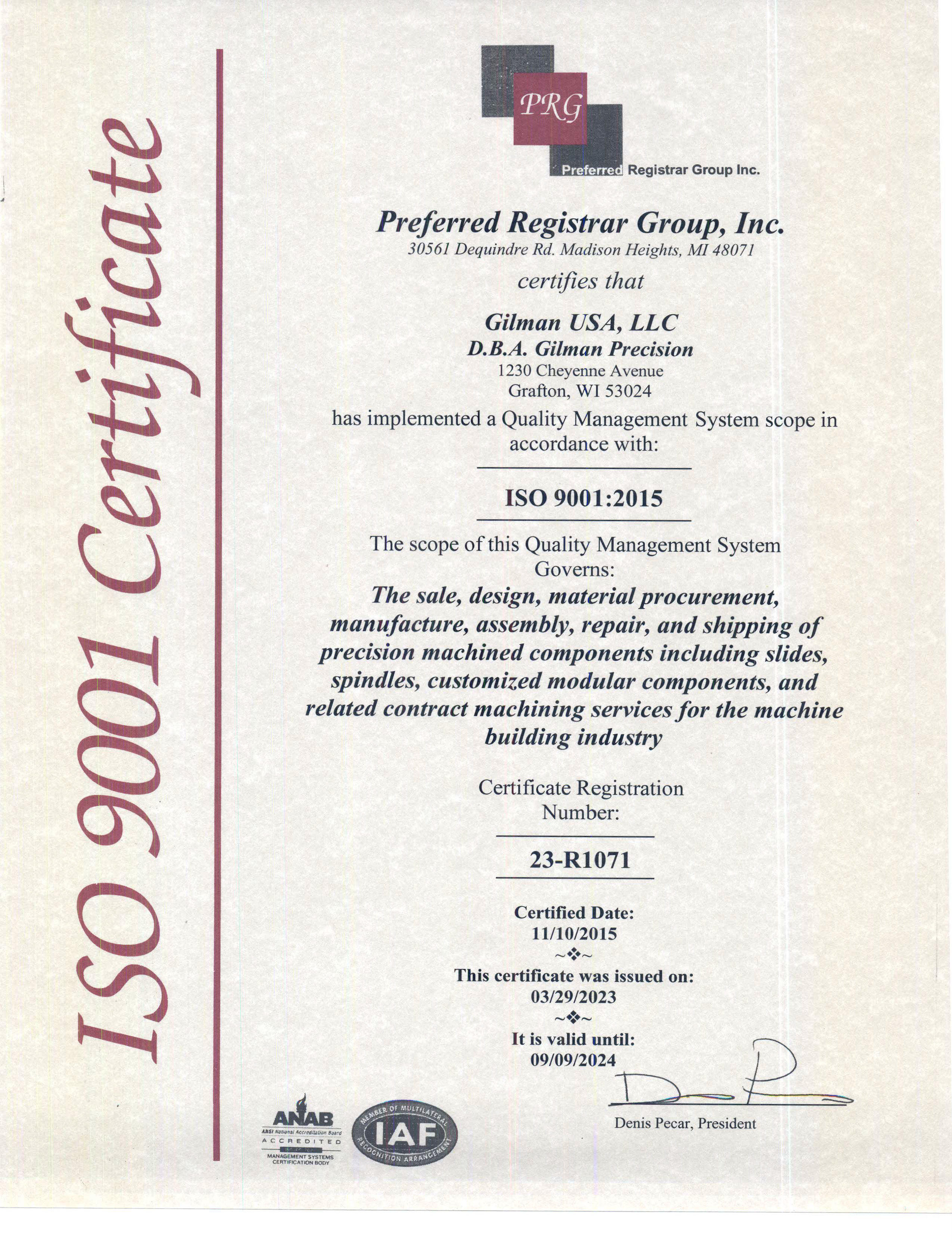 Gilman Precision ISO 9001_2015 Certificate 09_09_2024